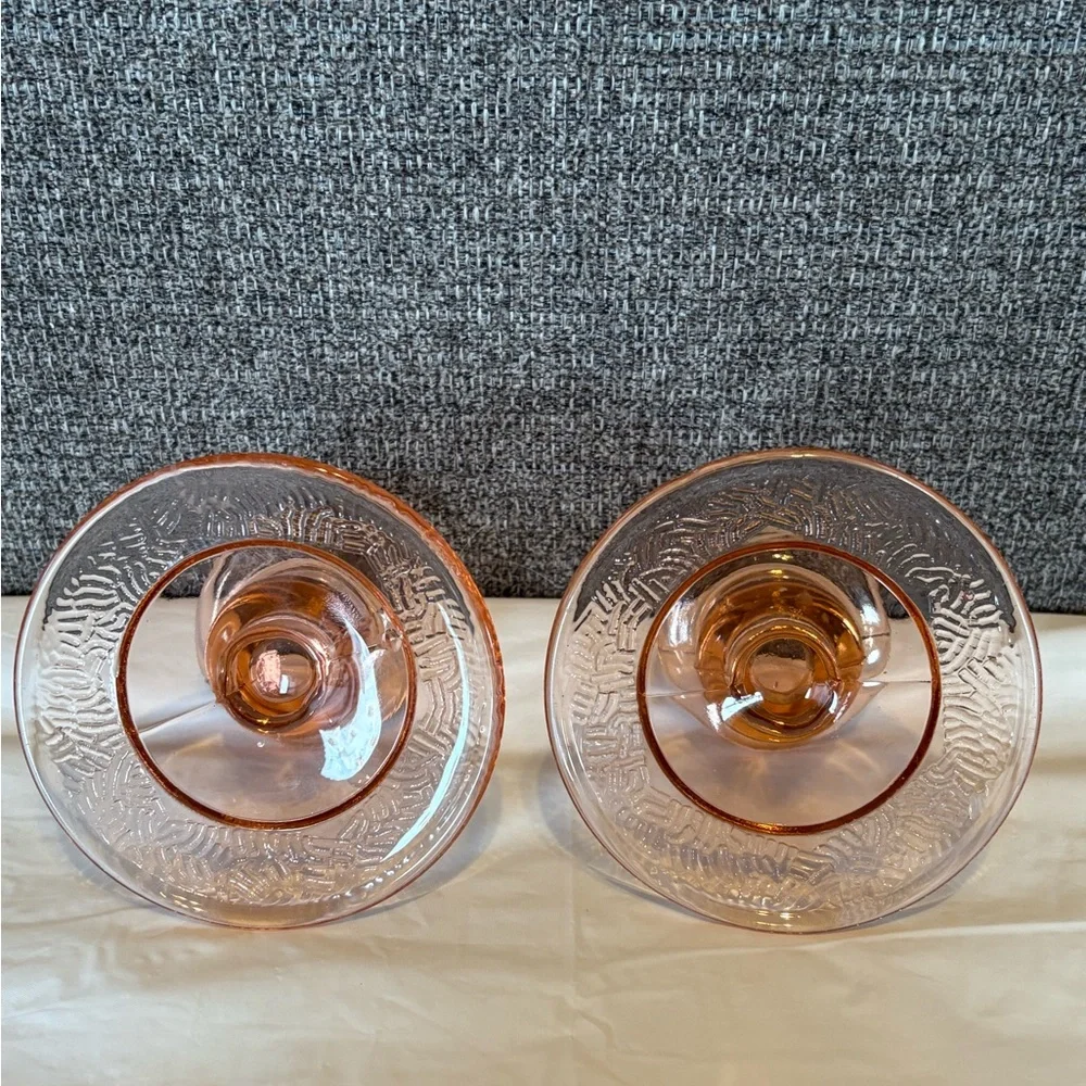 Vintage Pair of Depression‎ Glass Candlestick Holders Light Pink Collectible